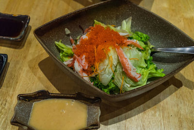 High angle view of food on table