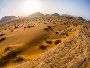 Wide angle shot of the wadi rum desert in jordan, middle east