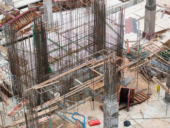 High angle view of construction site in building