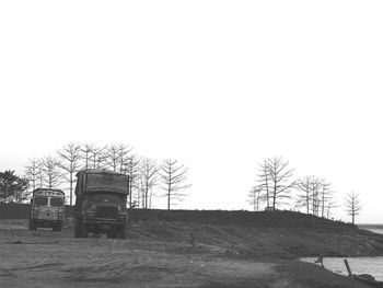 Farm against clear sky