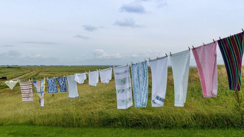 Clothes drying on field