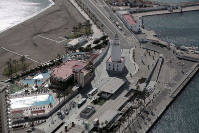 High angle view of buildings in city