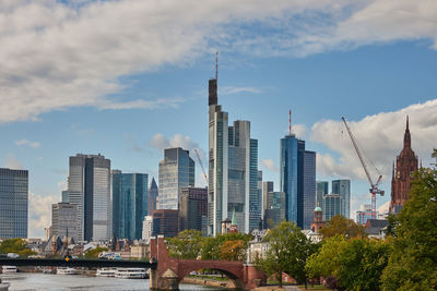 Skyline of frankfurt with the main, the bridges and the skyscrapers