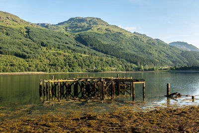 Scenic view of lake against mountain range