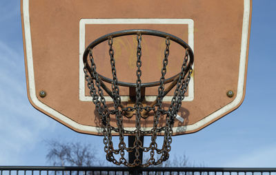 Low angle view of basketball hoop against sky