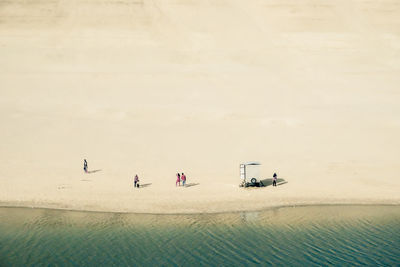 Aerial view of people on lakeshore