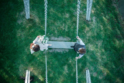 High angle view of swing at playground