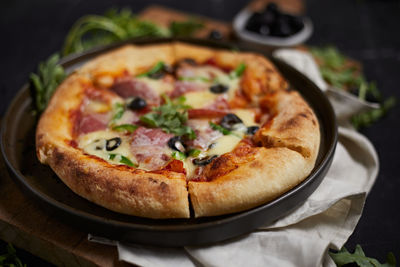 Close-up of pizza on table