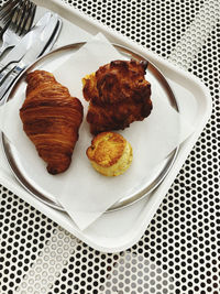 High angle view of breakfast served on table