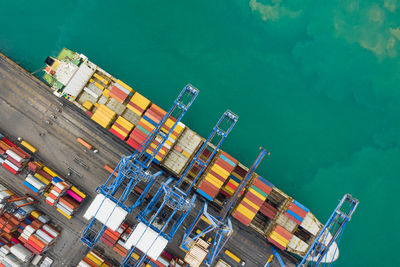 High angle view of commercial dock by sea