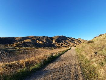 Scenic view of landscape against clear blue sky