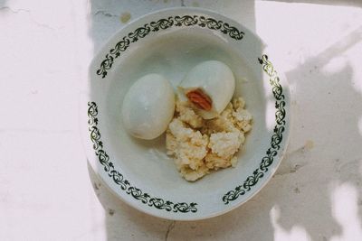 High angle view of breakfast served in plate