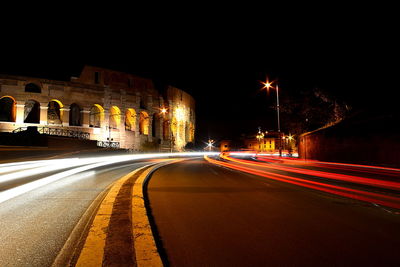 Light trails on road at night