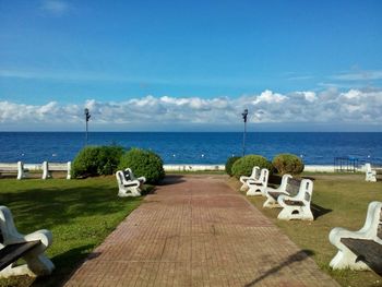 Scenic view of sea against blue sky