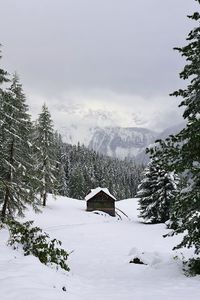 Snow covered field against sky during winter