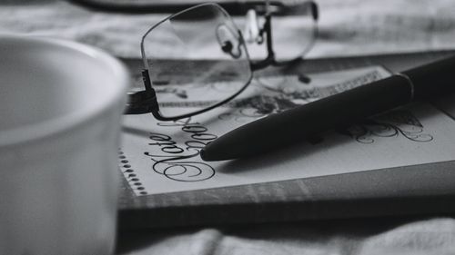 Close-up of objects on table