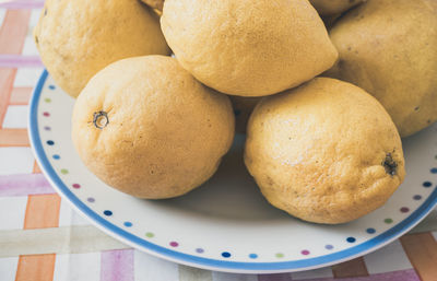 High angle view of cookies in plate on table