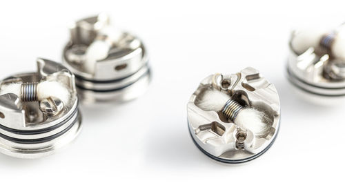 High angle view of wedding rings on table