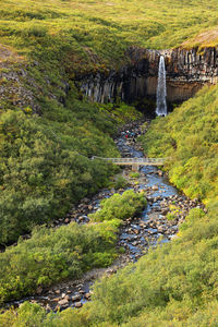 High angle view of water flowing through rocks