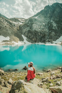 Scenic view of lake by mountains