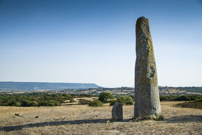 Built structure on field against clear sky