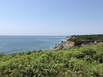 Scenic view of sea against clear sky