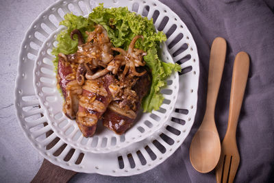 High angle view of meal served in plate