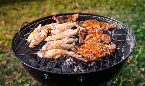 Meat on barbecue grill