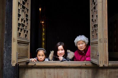 Portrait of friends at temple