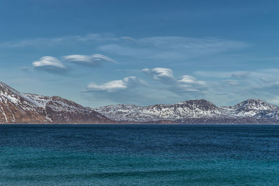 Scenic view of sea against blue sky