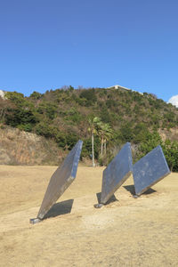 Scenic view of field against clear blue sky