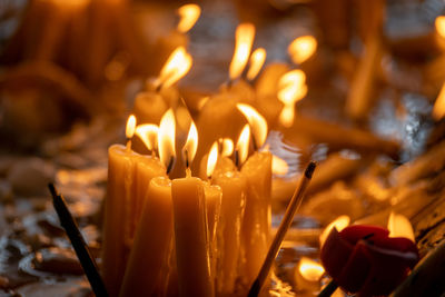 Close-up of illuminated candles