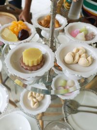 High angle view of breakfast on table