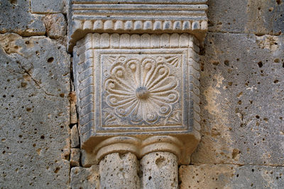 Impressive historic stone carving details on the facade of sanahin monastery, lori province, armenia