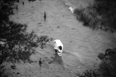 High angle view of people on beach