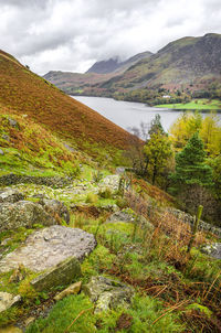 Scenic view of lake against sky