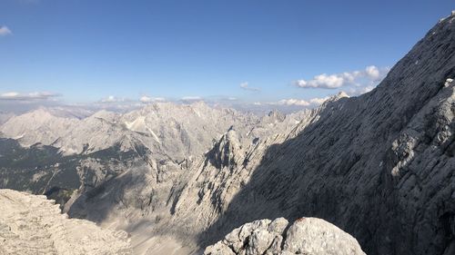 Panoramic view of rocky mountains against sky