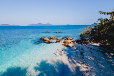 Scenic view of sea against clear sky