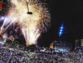 Firework display at night