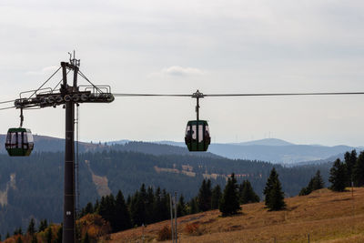 Two gondolas of the feldweg ropeway, black forest, germany