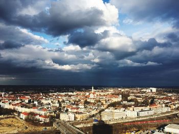 High angle shot of townscape against sky