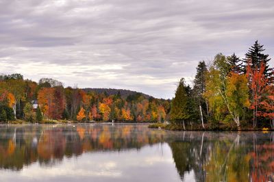 Scenic view of lake by trees against sky during autumn