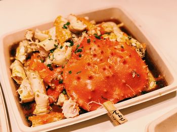 High angle view of seafood in plate