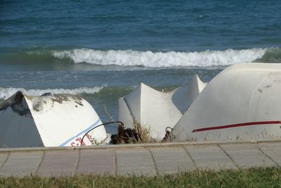 View of tent on beach