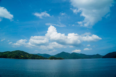 Scenic view of sea against blue sky