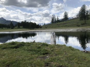 Scenic view of lake against sky