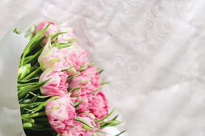 High angle view of pink flower bouquet