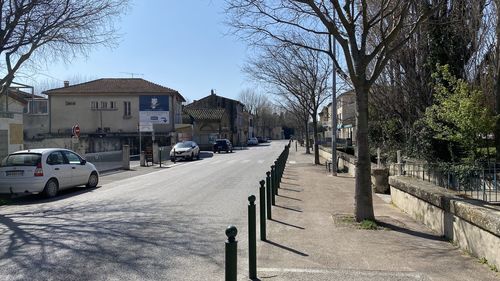 View of street and buildings in city