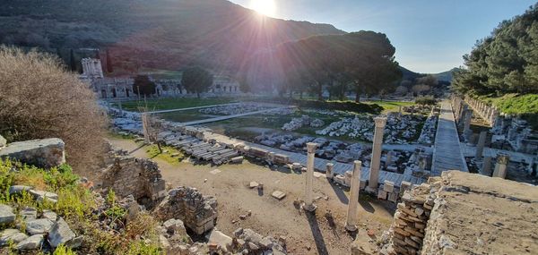 Arcadian way, library of celsus and amphitheatre at  ephesus, turkey

