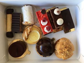 High angle view of breakfast served on table